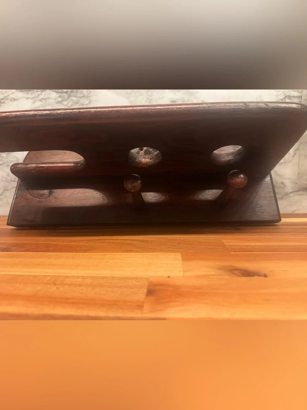 Wood Wall Shelf with Pegs in Dark Brown